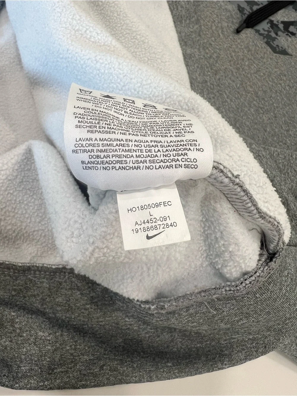 Nike Gray Pullover Hoodie with Camouflage Logo AJ4452-091 - Picture 4 of 4